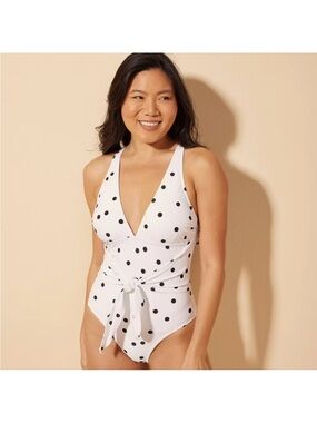 Shade & Shore Polka Dot Tie-Front One-Piece Swimsuit